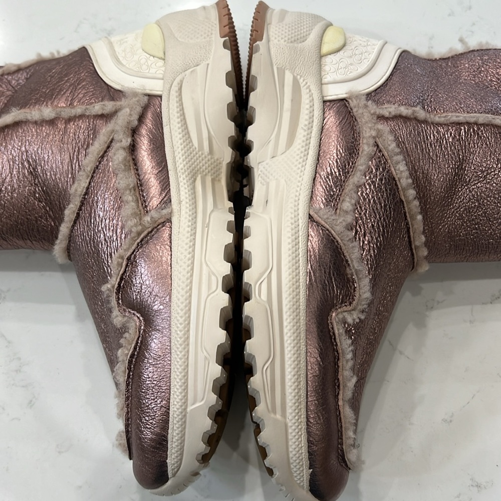 NWOT Coach Portia Cold Weather Bootie Pink Metallic Rose Gold Shearling Boot 9B - Picture 6 of 9